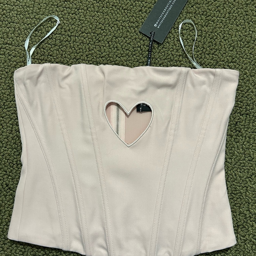 White Fox Heart Cutout Corset Top